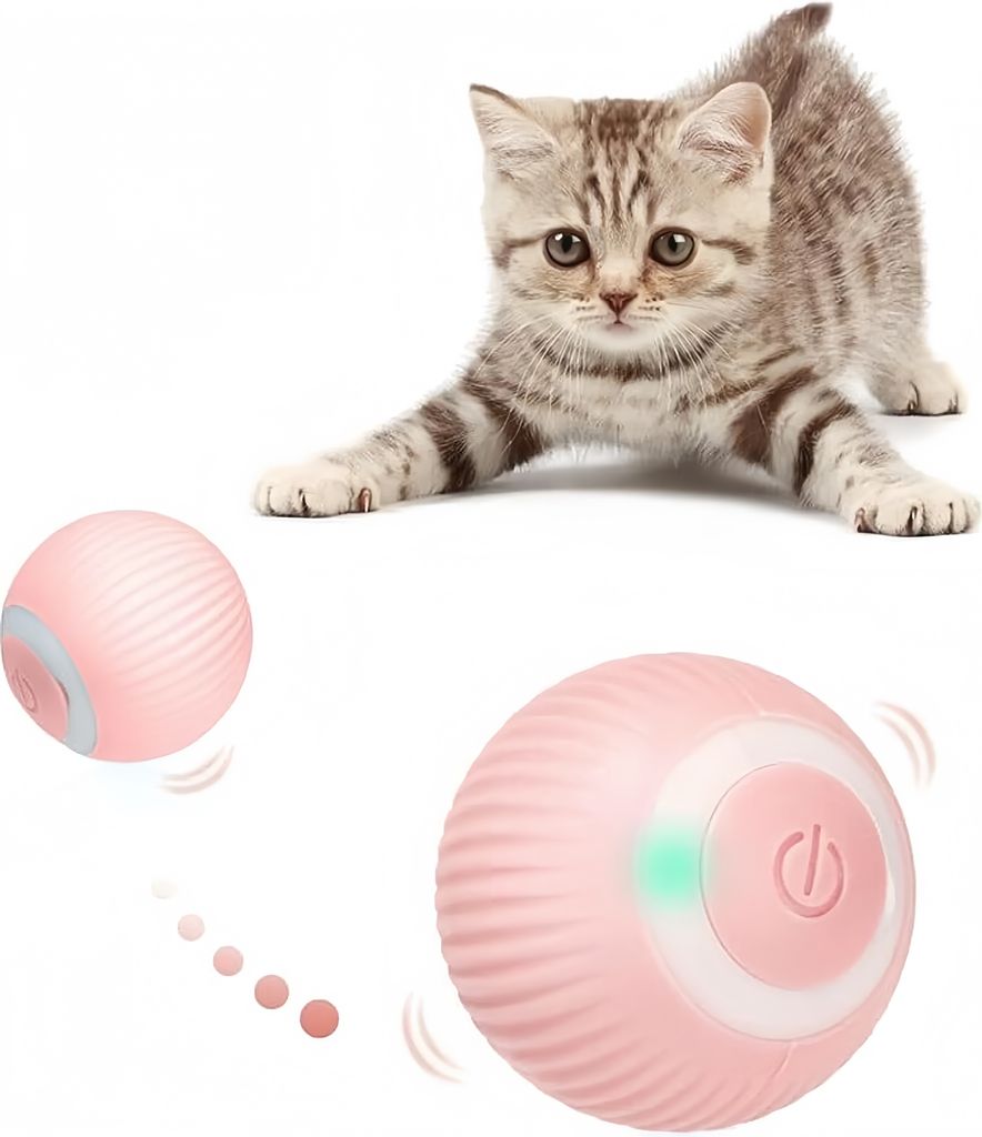 Katzenspielzeug Elektrisches Ball,mit LED Licht, mit USB-Aufladung, 2 Betriebsmodi,360° rollender intelligenter Ball für Katzen und Hunde,Rosa