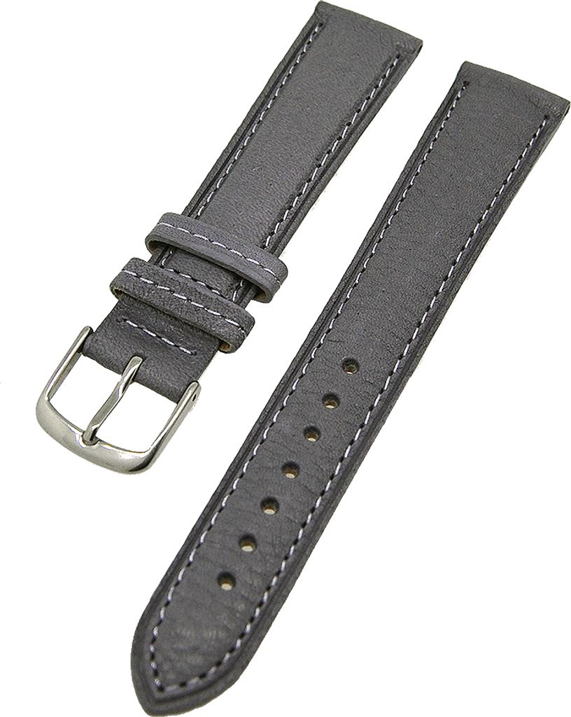 Uhrenarmband BIO Kalbleder Pflanzlich gegerbt Grau mit grauer Naht 18mm VEGI