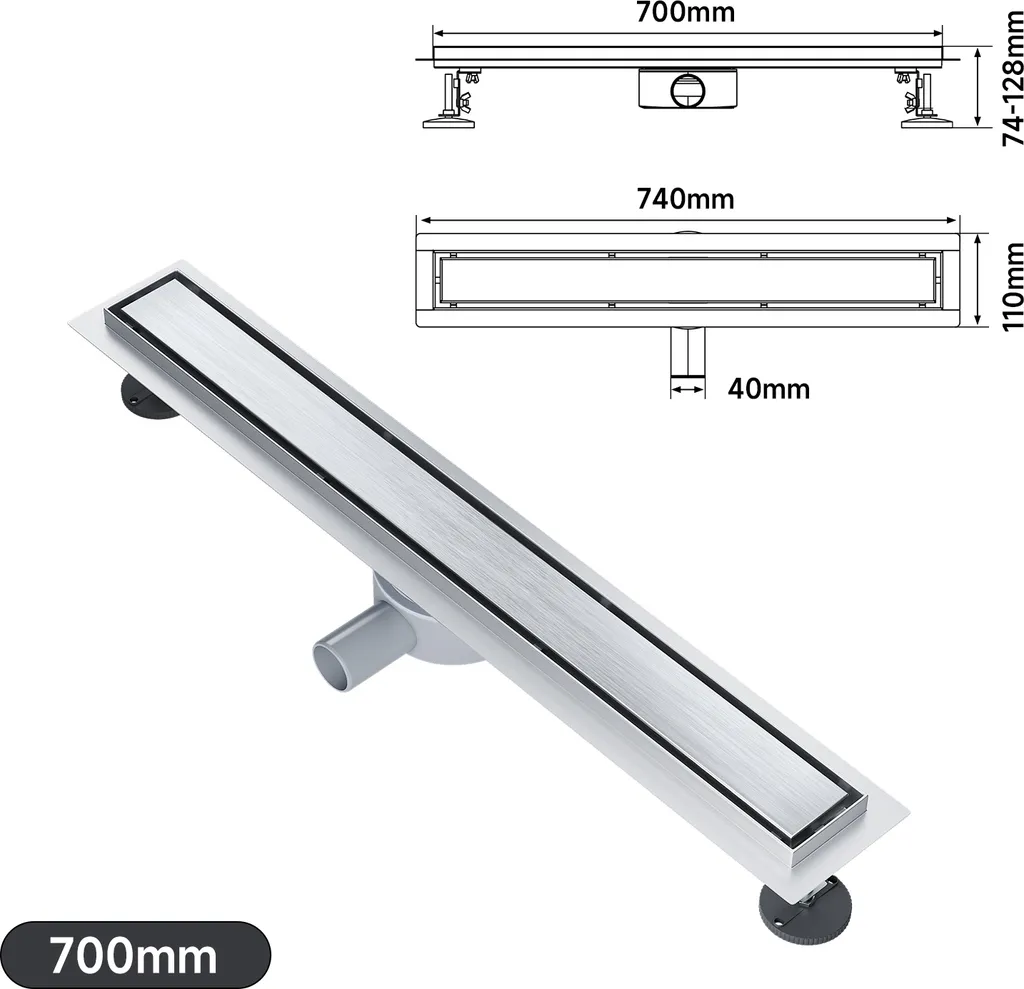 Canaletta Doccia 70 cm SONNI Inox 304 | Design 2 in 1 Invisibile - 14