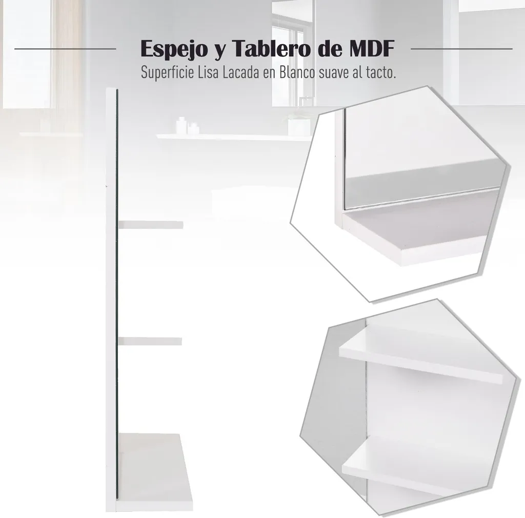 Miroir bois avec 3 étagères intégrées et verre incassable format 60x48 - 3