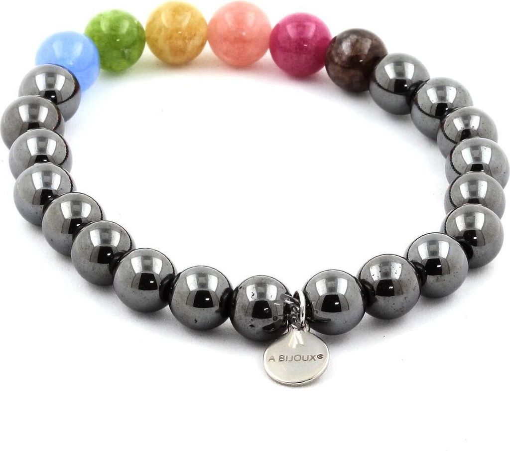 Mehrfarbiges Turmalin + Hämatit-Perlenarmband 8 mm