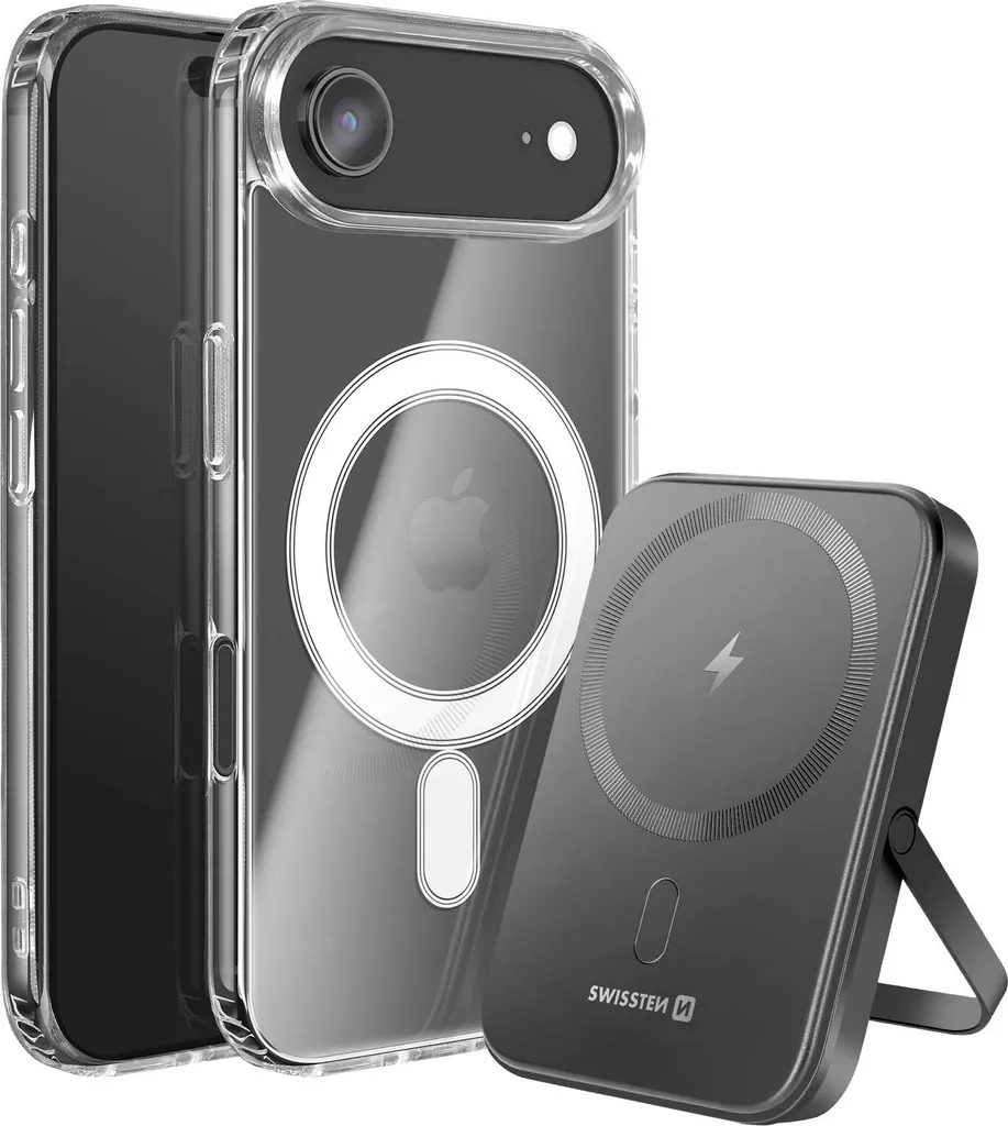 Ensemble de charge MagSafe Swissten avec coque transparente pour iPhone