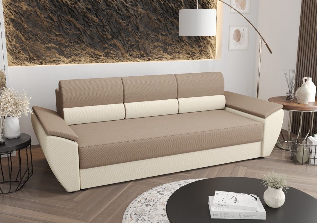 Roe Furniture | Schlafsofa - REBI BIS - 240x78 cm - Creme - Funktionalität und Stil - mit Bettkasten - Sofa - Sofabett