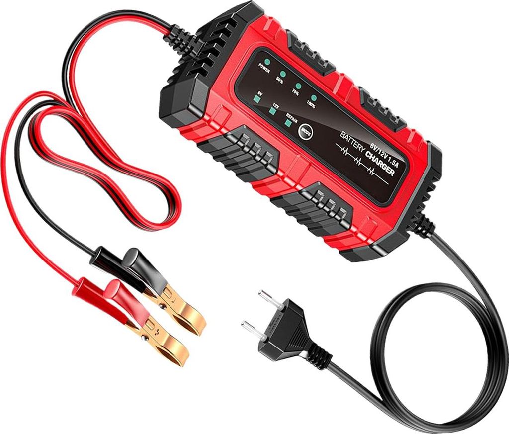 Batterieerhaltungsgerät - 1,5A 6V/12V Autobatterie-Erhaltungsladegerät - automatisches Ladegerät für Autos, LKWs, Motorräder und Boote.