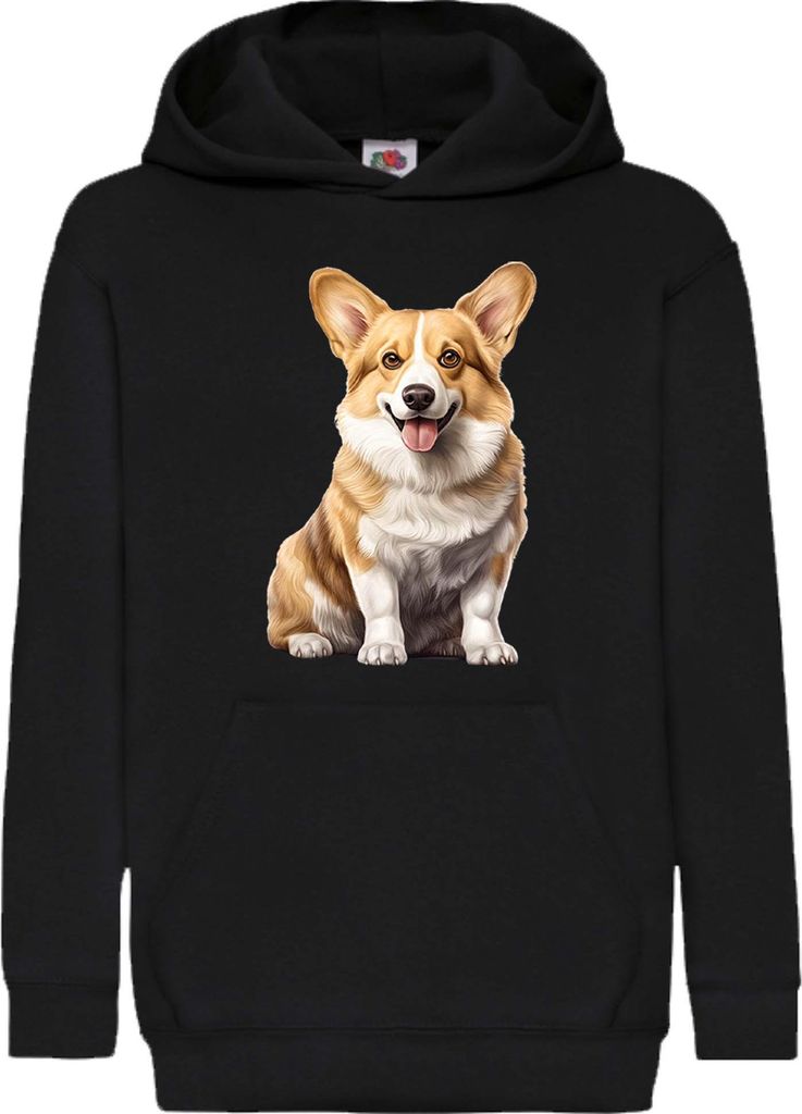 Kinder Kapuzenpullover Dogs Breeds Pembroke Welsh Corgi Dog Breed 006, 7-8 Jahr - 128 / Schwarz