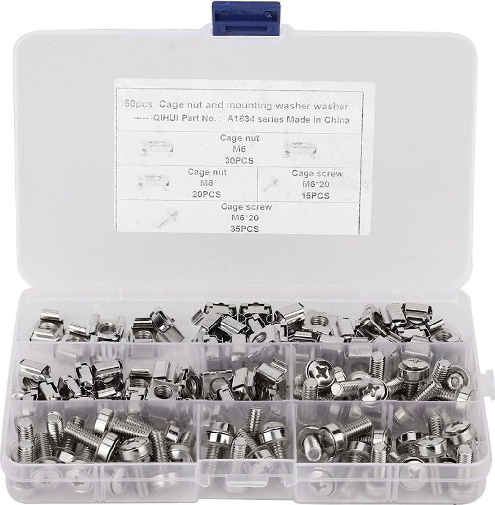 50pcs Set M6x20 Network -Schrankschrauben M6 Käfigmuttern