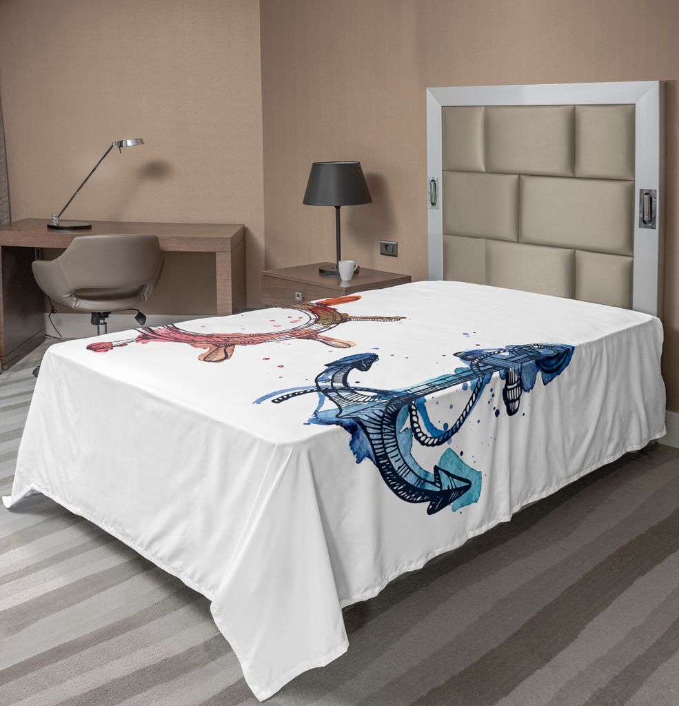 ABAKUHAUS Nautisch Bettlaken, Illustration Eines Ankers Und Lenkrad WaterFarben Spritzt Tinten Bürsten Effekte, weiches bequemes oberes Bettlaken ...