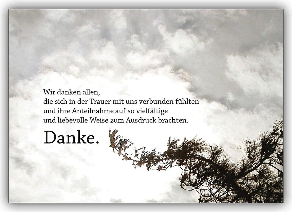Elegante Trauer Dankeskarte mit Himmel: Wir danken allen, die sich in der Trauer...