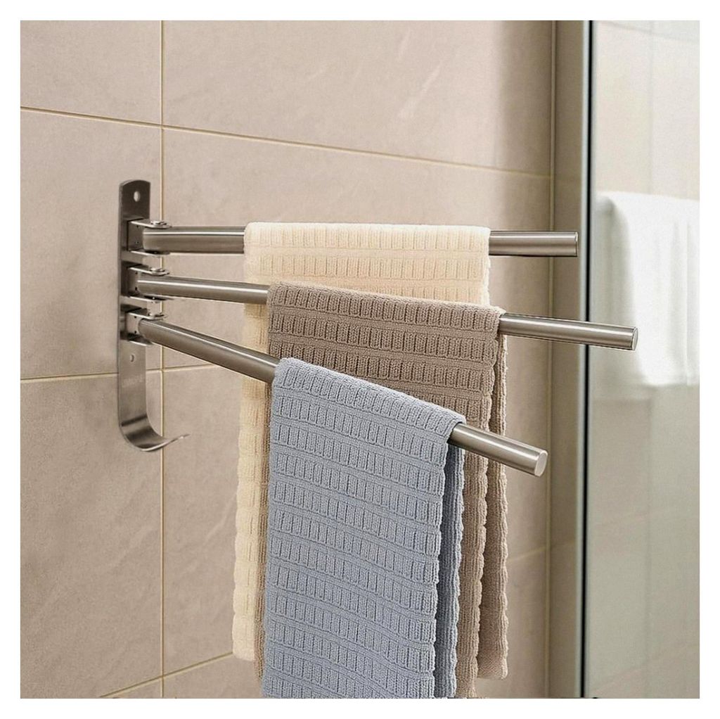 Handtuchhalter ohne Bohren, 180° schwenkbar, 3-armig aus 304 Edelstahl, 2 Installationsmethoden, gebürstete Handtuchhalterung für Bad und Küche...