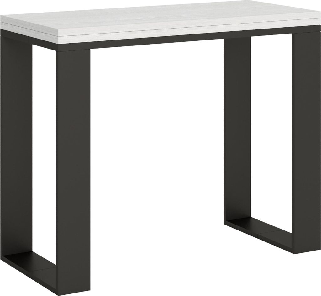Ausziehbare Konsole 90x40/300 cm Tecno White Ash Anthrazitrahmen