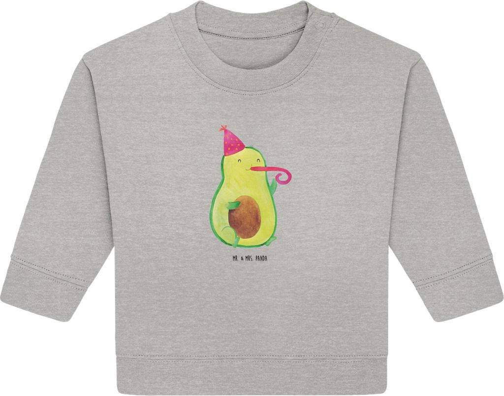 Mr. & Mrs. Panda Organic Baby Pullover Avocado Feier 6. - 12. Monat - Heather Grey - Geschenk, Gute Laune, Bullover, Party, Geburtstag, Feierlichkeit