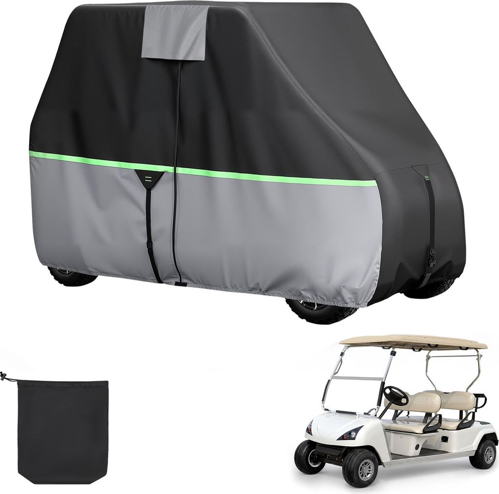SucceBuy Wetterfeste Abdeckung für 2+2/4-Sitzer-Golfwagen (kompatibel mit den meisten Golfcarts von Club Car, Yamaha, EZGO & Honda), aus strapazie...