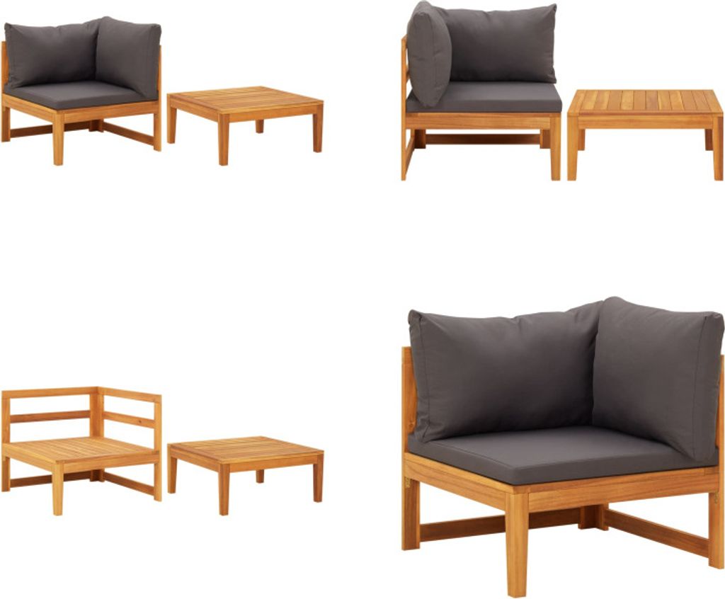 vidaXL 2 tlg. Garten Lounge Set mit Dunkelgrauen Kissen Akazienholz - Garten-Lounge-Set - Garten-Lounge-Sets - Gartenmöbel-Set - Gartenmöbel-Sets