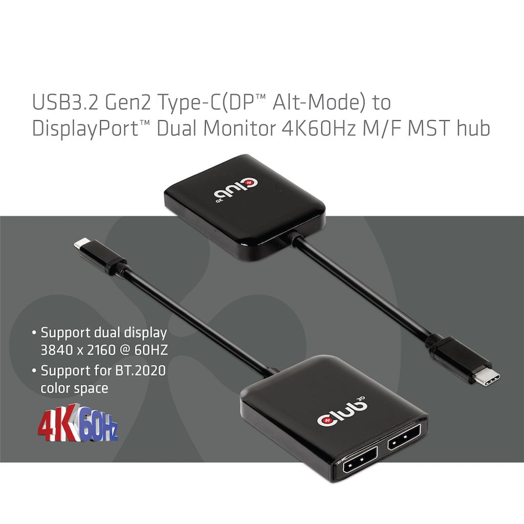Club3D MST-Hub USB 3.2 Typ C > 2x DP 4K60Hz St/Bu