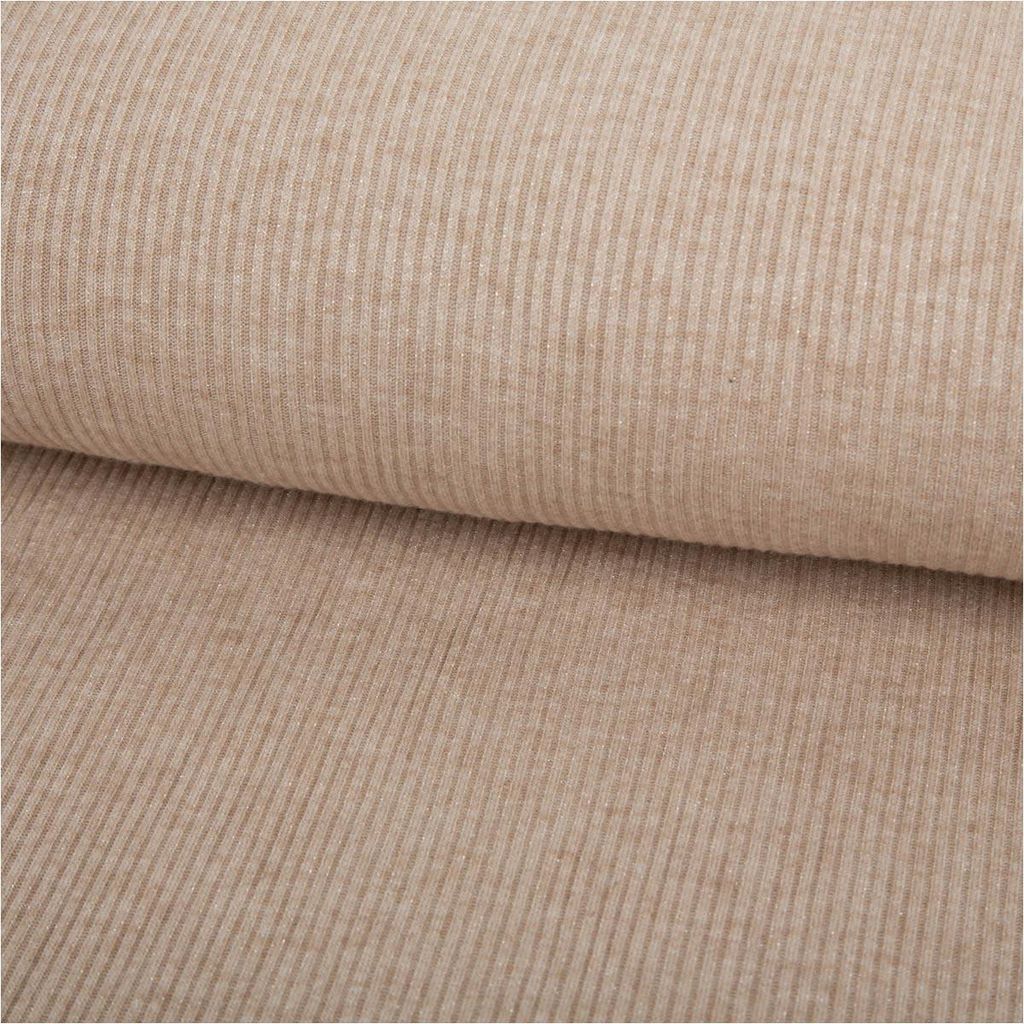 Strickstoff Meterware Rib Jersey beige mit Viskose & Glitzer 150cm