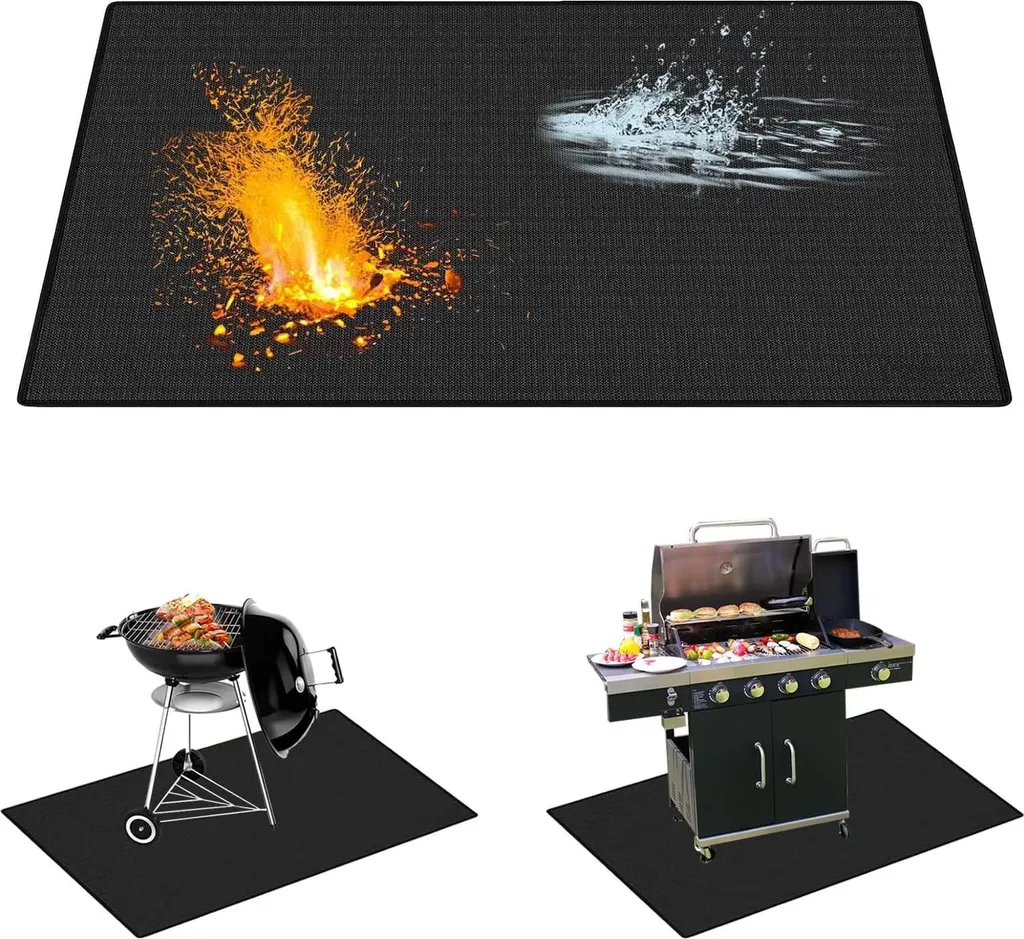 Grillmat pliable 100x150 cm tapis de protection sol BBQ ignifuge 1800°C