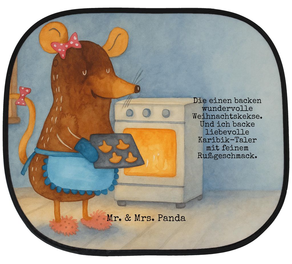 Mr. & Mrs. Panda Auto Sonnenblende Maus Kekse Design - Weiß - Geschenk, Sonnenschutz, Seitenscheibe, Winter, blendschutz, Weihnachten, für, saugn...