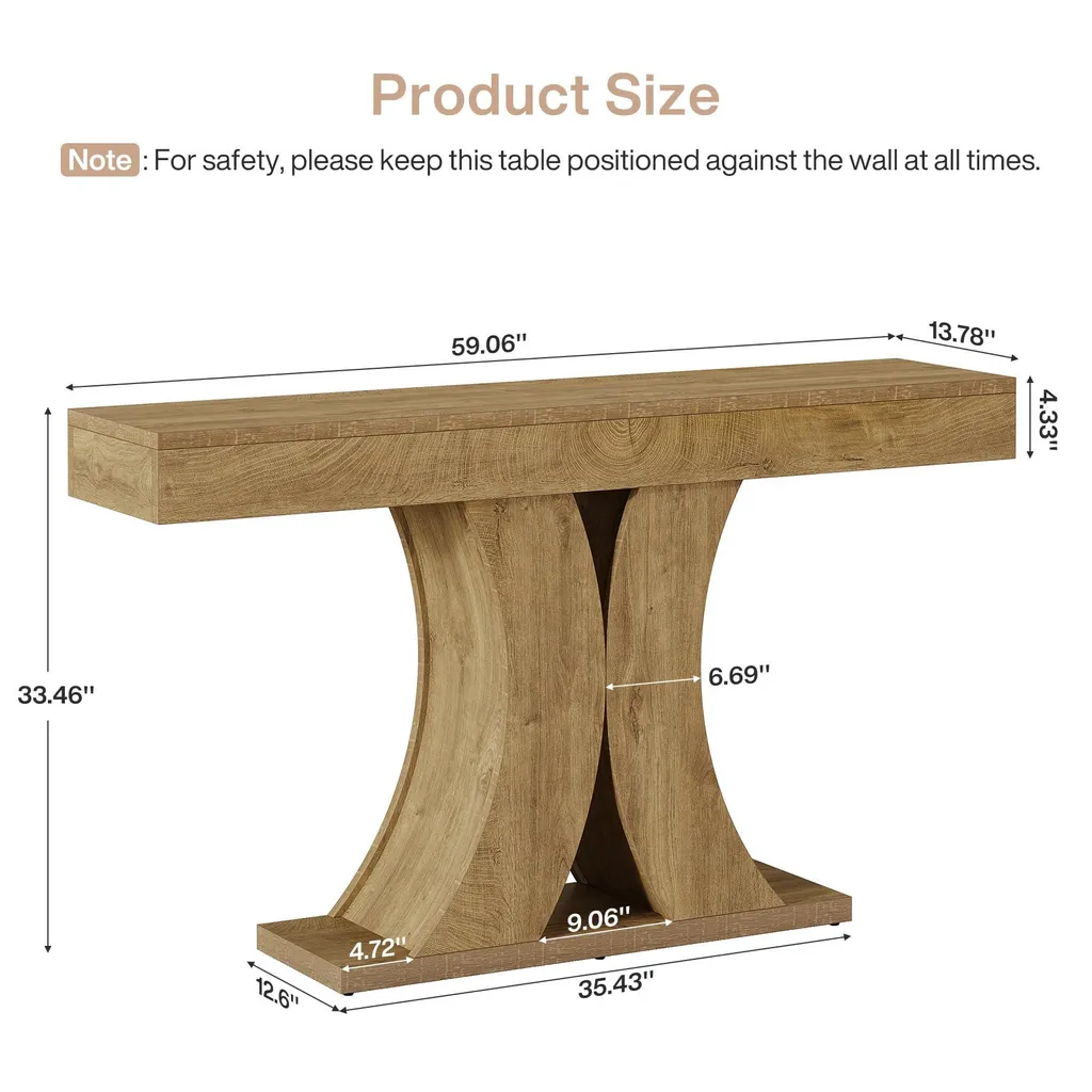Table console Tribesigns 150 cm brun naturel, console d'entrée rustique - 2