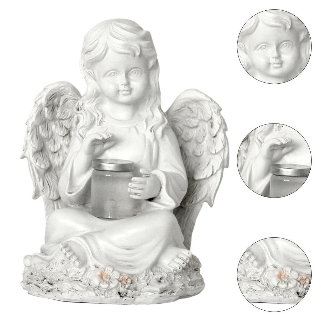 Solarbetriebene Engel Grablampe Mädchen – Outdoor Gartenfigur mit LED-Laterne, wetterfestes Gedenklicht aus Harz