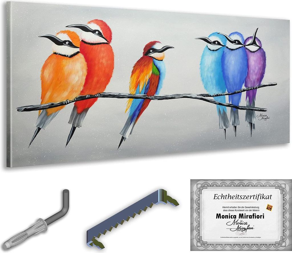 Monica Mirafiori I 100% HANDGEMALT I Gemälde Vögel 140x70cm | Gemälde Handgemalt | Acrylgemälde | Sehr Großes Acrylbild I Moderne Kunst I Kuns...