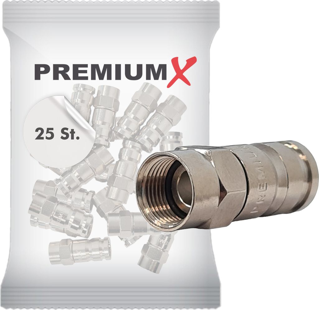 PremiumX 25x Kompressionsstecker XCon S6 F-Kompressionsstecker 7 bis 7,5 mm für SAT Kabel Koaxialkabel Kompression Stecker