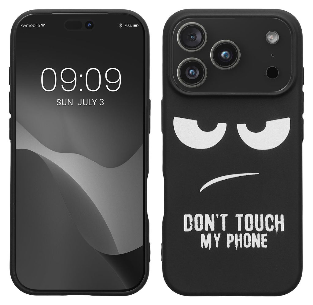 kwmobile Hülle kompatibel mit Apple iPhone 17 Pro - Handyhülle Silikon Case - Don't touch my Phone Weiß Schwarz