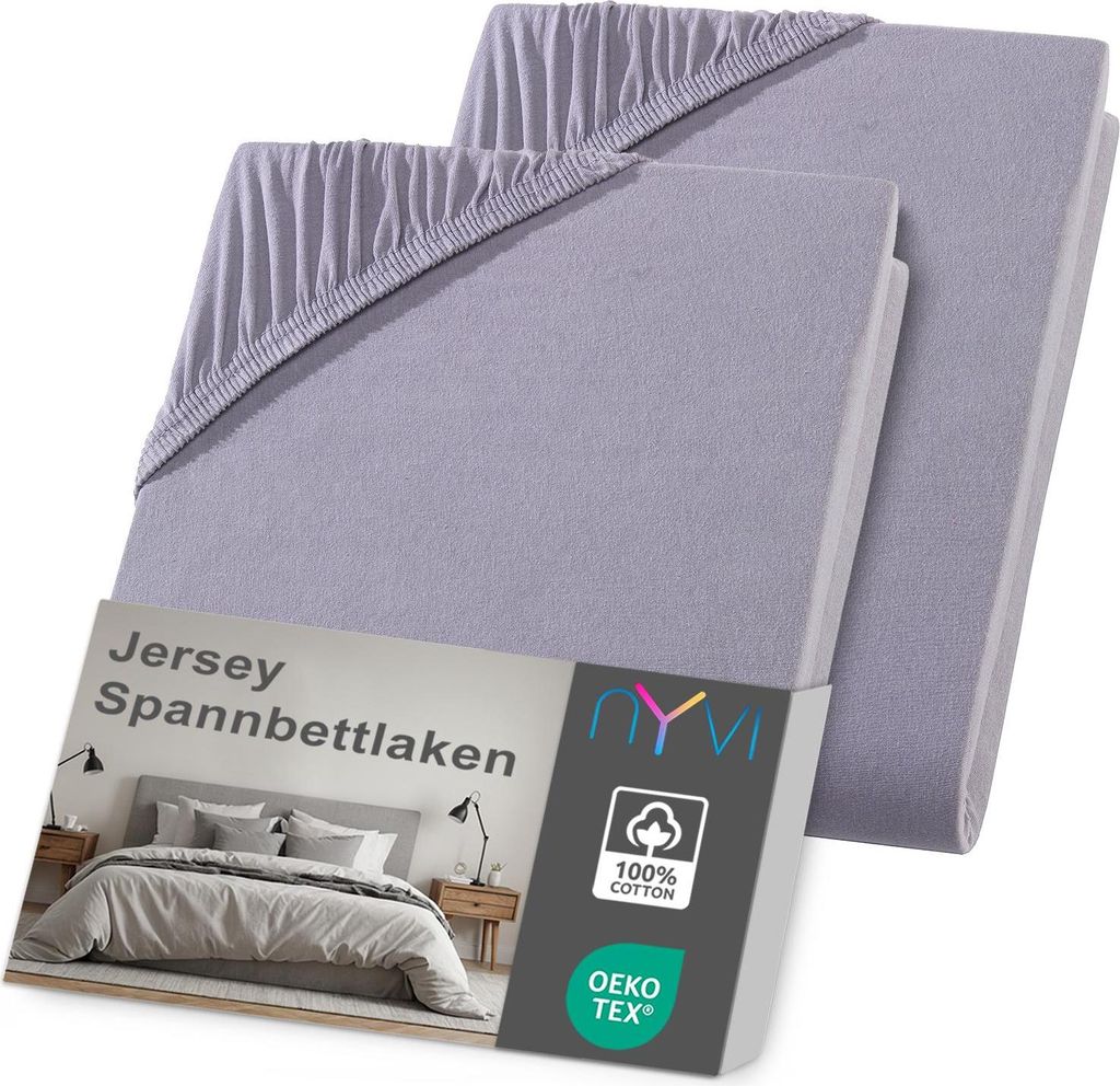 NYVI Jersey Spannbettlaken DreamScience 180x200 - 200x200 cm grau 2er Set für Matratzen bis 22 cm Höhe - Weich & Anschmiegsam, Rundumgummizug, B...