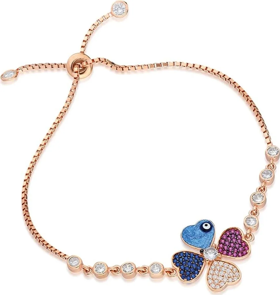 Bracelet Trèfle Argent 925 Doré Or Rose et Zirconiums - Modèle Trèfle