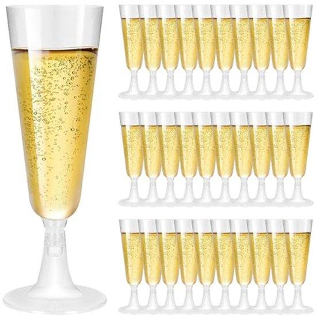 Ultiluxe Champagnergläser - 30 Stück - Elegante Plastikbecher mit Goldrand - 150 ml - Her reusable Partygläser