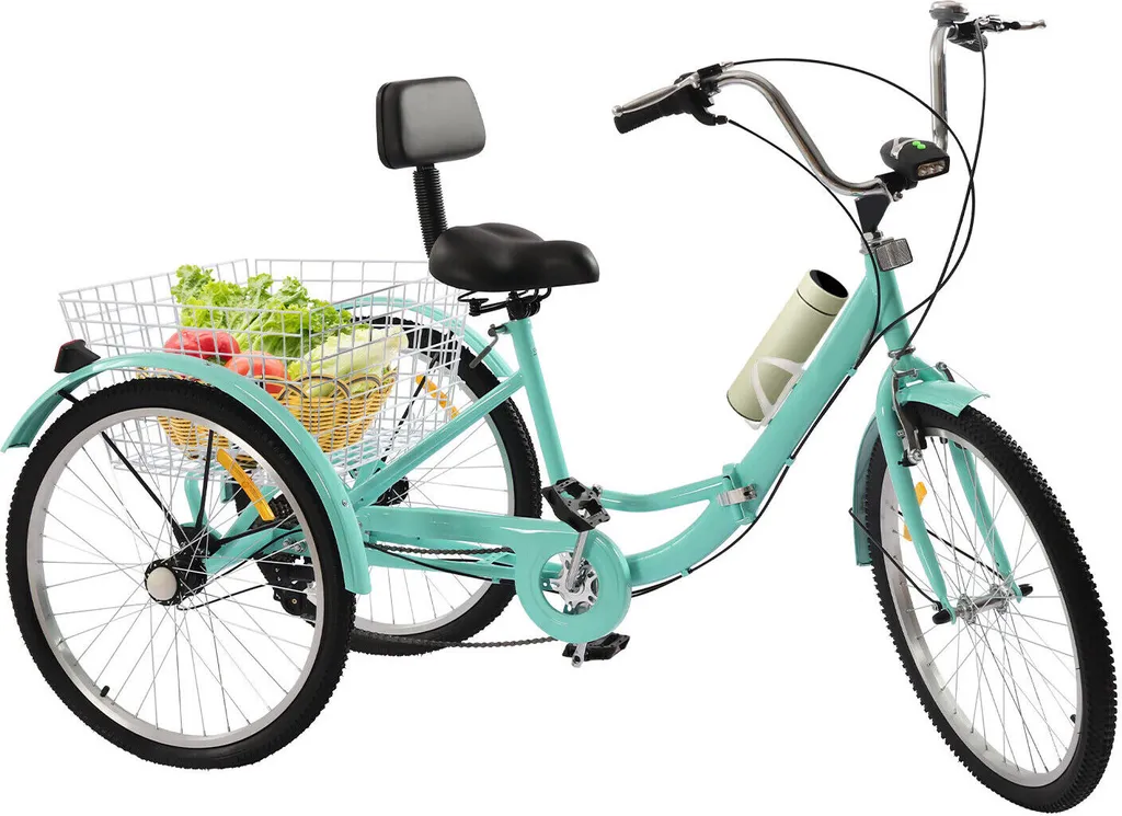 Tricycle 7 vitesses 24 pouces adulte stable avec grand panier de transport