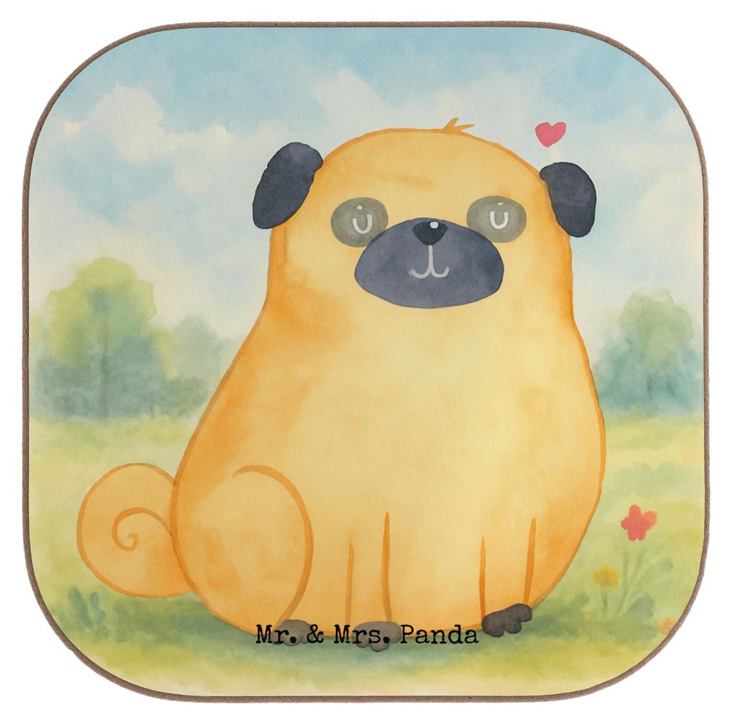 Mr. & Mrs. Panda Untersetzer für Gläser Mops Design - Weiß - Geschenk, gläseruntersetzer, Coaster, Hundeliebe, Hundemotiv, Hund, Glas, Knuffig,...