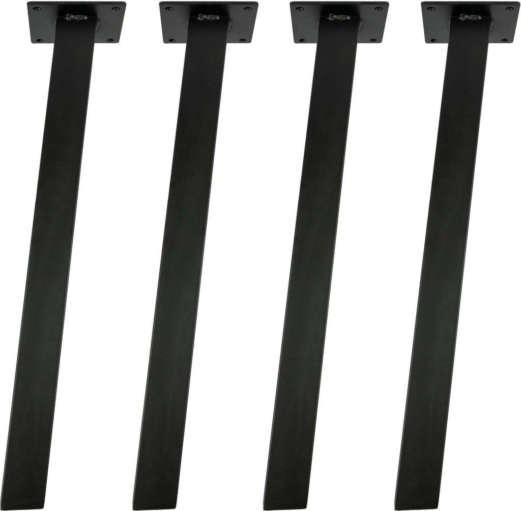 Four black table legs are shown standing upright against a white background.