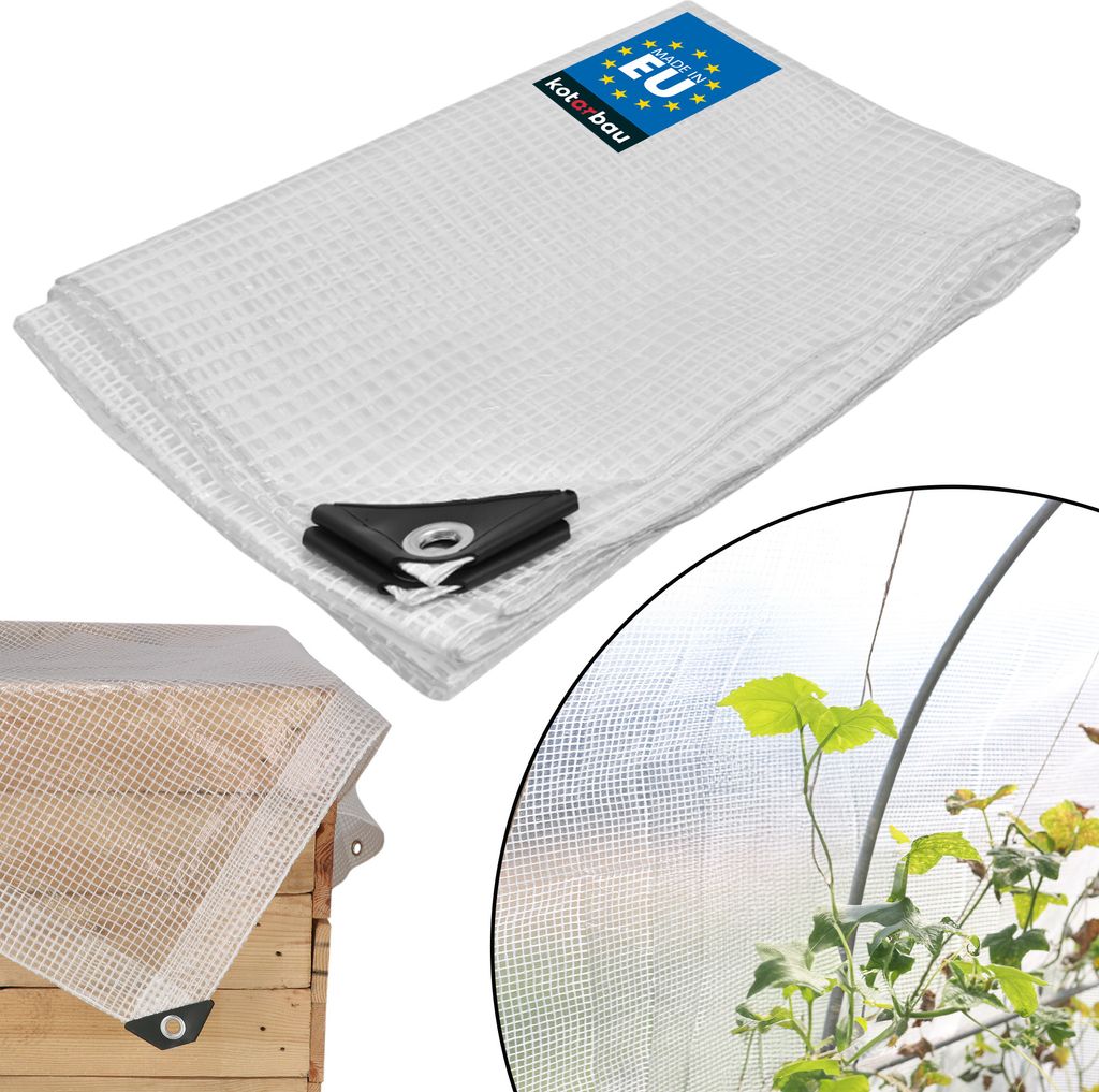 KOTARBAU Plane mit Ösen 120 g/m2 Transparent 2x3 m Abdeckplane Gewächshaus Folie Wasserdicht Durchsichtig Universal Gitterfolie