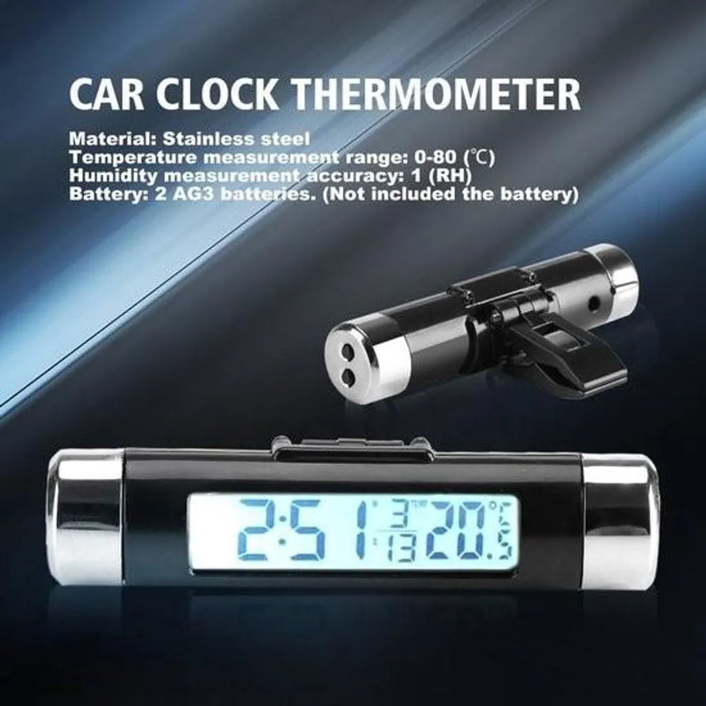 Horloge Thermomètre LCD à Rétroéclairage Bleu pour Camion et Voiture