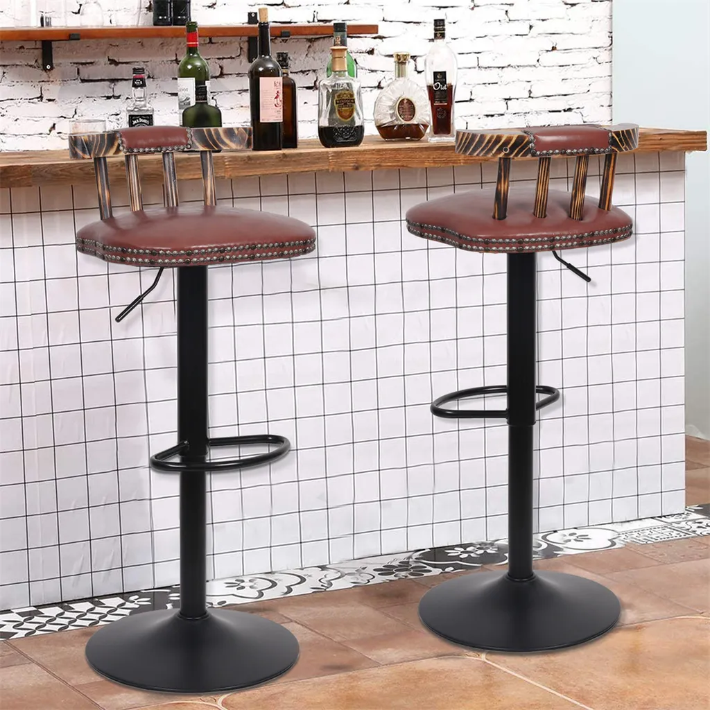 WISFOR Set di 2 sgabelli da bar Sgabelli da bar Sedie da cucina con schienale, Buon rivestimento, Altezza regolabile, Girevole, Pelle, Marrone