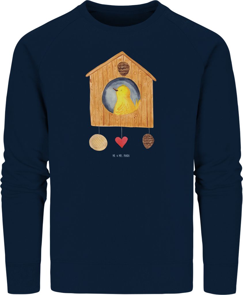 Mr. & Mrs. Panda Baumwoll Sweatshirt Vogel Haus Größe M - French Navy - Geschenk, Nest, Pullover, Vogelhaus, Pulli, Nachhaltiger, Lustige Sprüch...
