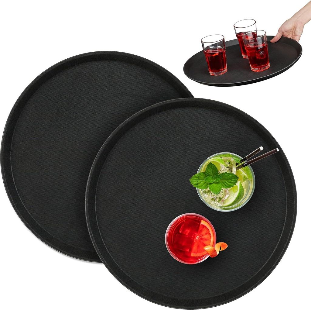 Horeca Dienblad - Set von 2 - Ø 40 cm - Antislip - Mit Rand - Schwarz