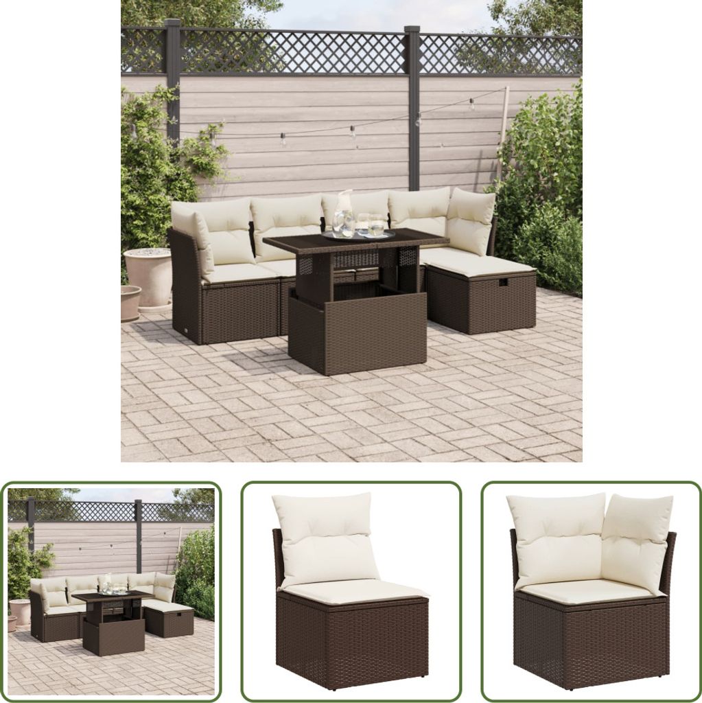 The Living Store 6-tlg. Garten-Sofagarnitur mit Kissen Braun Poly Rattan