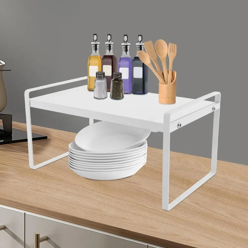 Insert d'armoire télescopique blanc, étagère de rangement modulable - 4