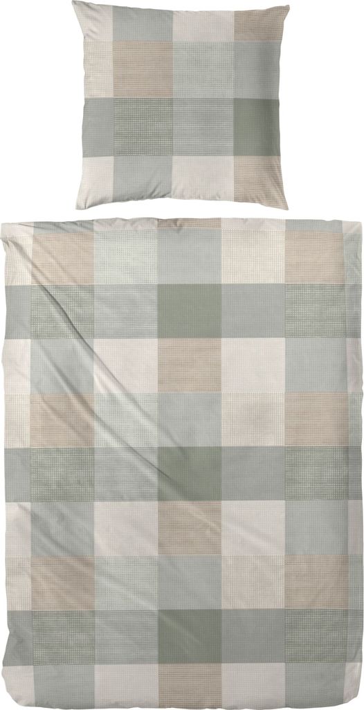 Westminster Feinbiber Bettwäsche 135x200 Karo kariert grün beige sand 173091-57