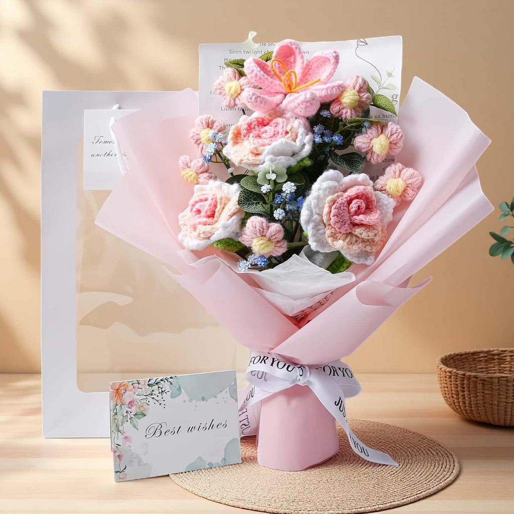 Gehäkelter Blumenstrauß, Blumenstrauß Künstlich - Rosen und Produktbild 