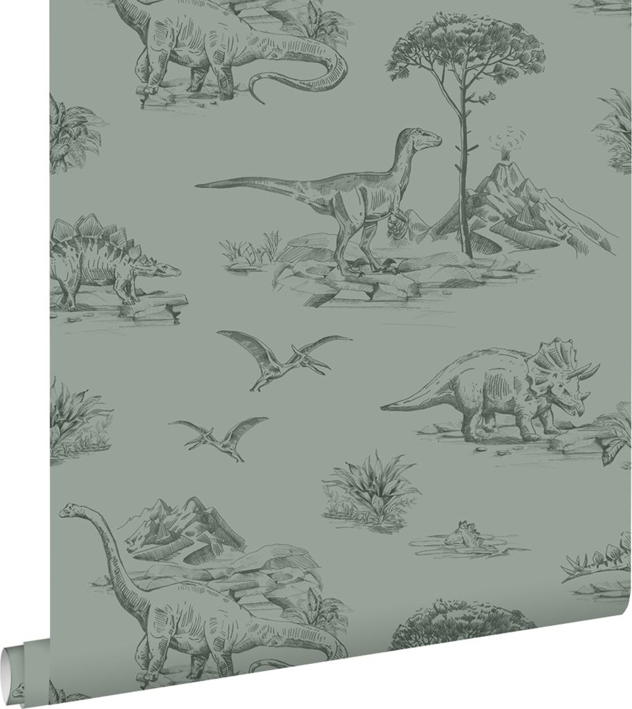 ESTAhome Tapete Dinosaurier Graugrün 53 cm x 10.05 m Produktbild 