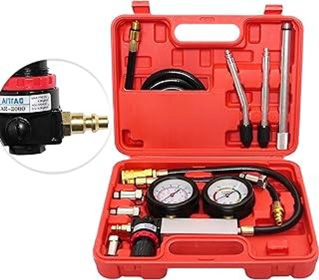 Auto Zylinder-Leckagetester mit 0-100PSI/ 0-7Bar Doppelmanometer, Motor Druckverlust Tester für Automotoren Diagnosewerkzeug für Druckprüfung un...