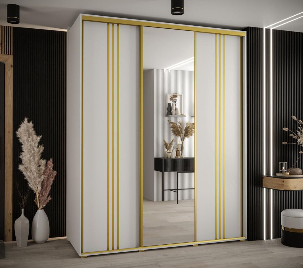 Kleiderschrank YVONA 7 – 200/60 cm, weiß/gold