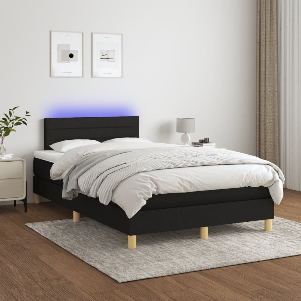 The Living Store Boxspringbett mit Matratze & LED Schwarz 120x200 cm Stoff