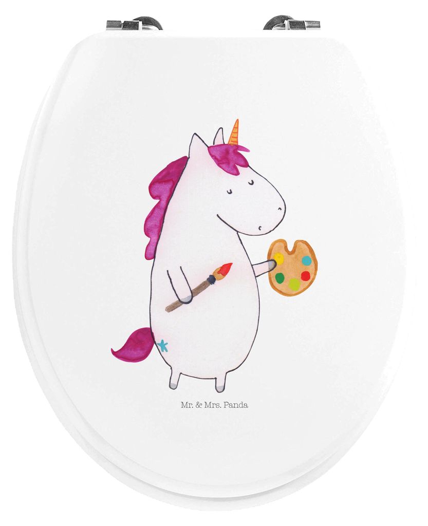 Mr. & Mrs. Panda WC Sitz Einhorn Künstler - Weiß - Geschenk, klo deckel, Brille, holz, Einhörner, Deko, WC-Sitz, Malen, Toilettendeckel, Welt, Z...