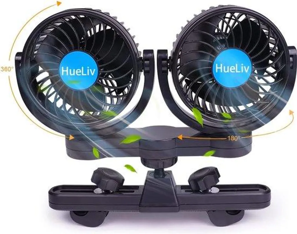 Ventilateur Voiture 12V Double Tête Orientable pour Banquette Arrière