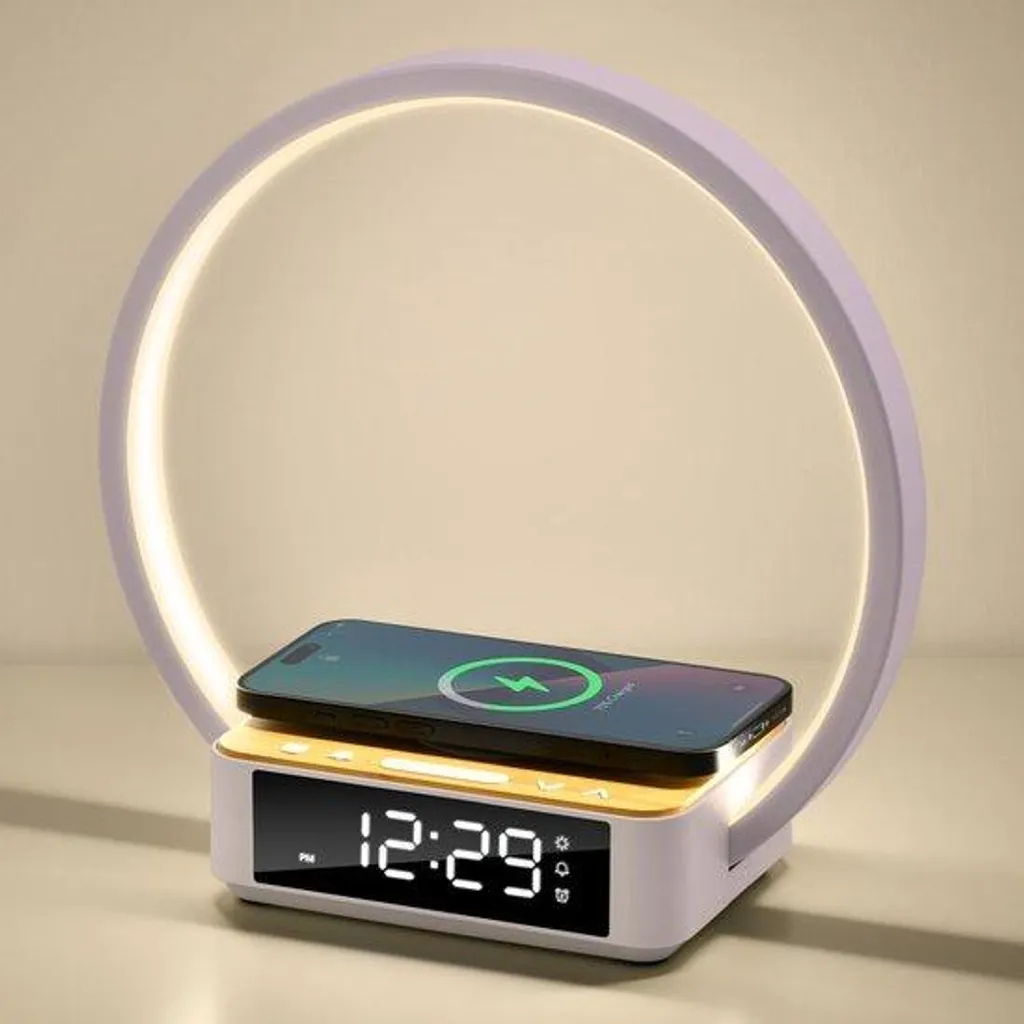 Luminaire de Bureau LED pour Travail et Lecture avec Réveil et Charge QI