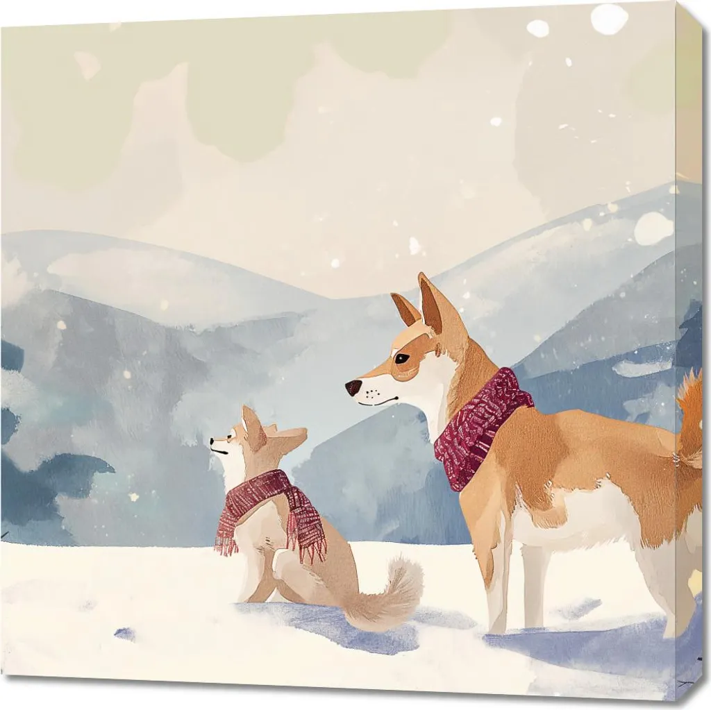 Quadro 70x70 cm Compagni della neve | Tela d'Autore Invernale Alta Qualità