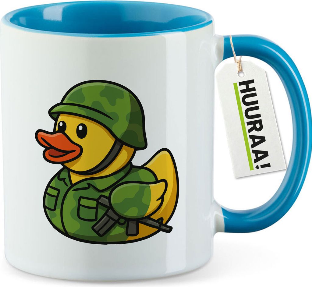 Huuraa Kaffeetasse Quietscheente Soldat Gummiente Bundeswehr 330ml Blau Keramik Kaffeebecher Geschenkidee